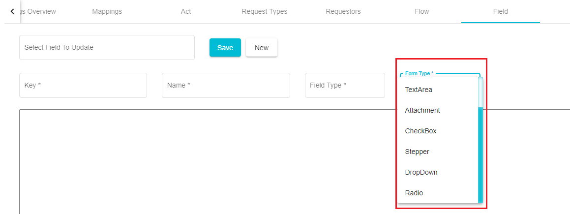 image highlighting form type dropdown